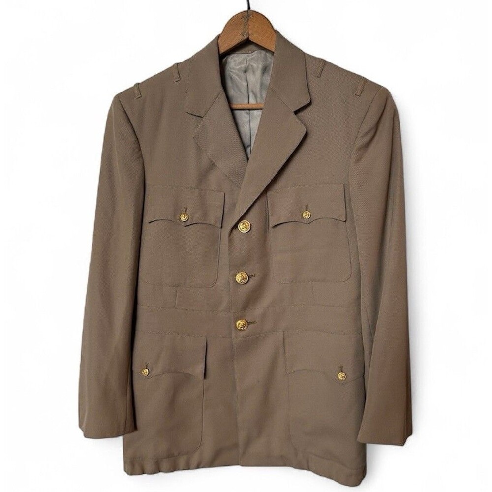 WW2 40s 50s Vintage US Navy Officer Jacket Coat 38R Khaki Gold Buttons
